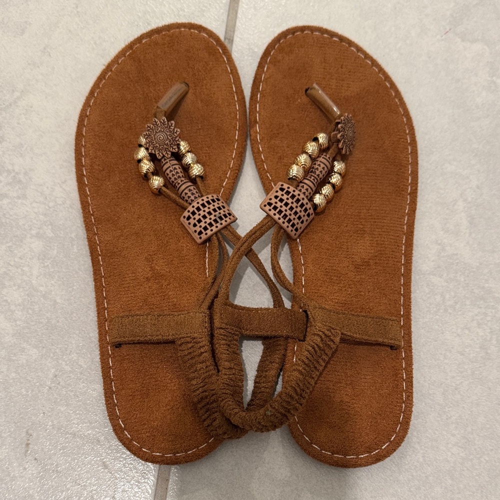 Elegant Tan Beaded Women's Sandals